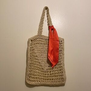 Bloomingdale's Tan Tote with Red Accent